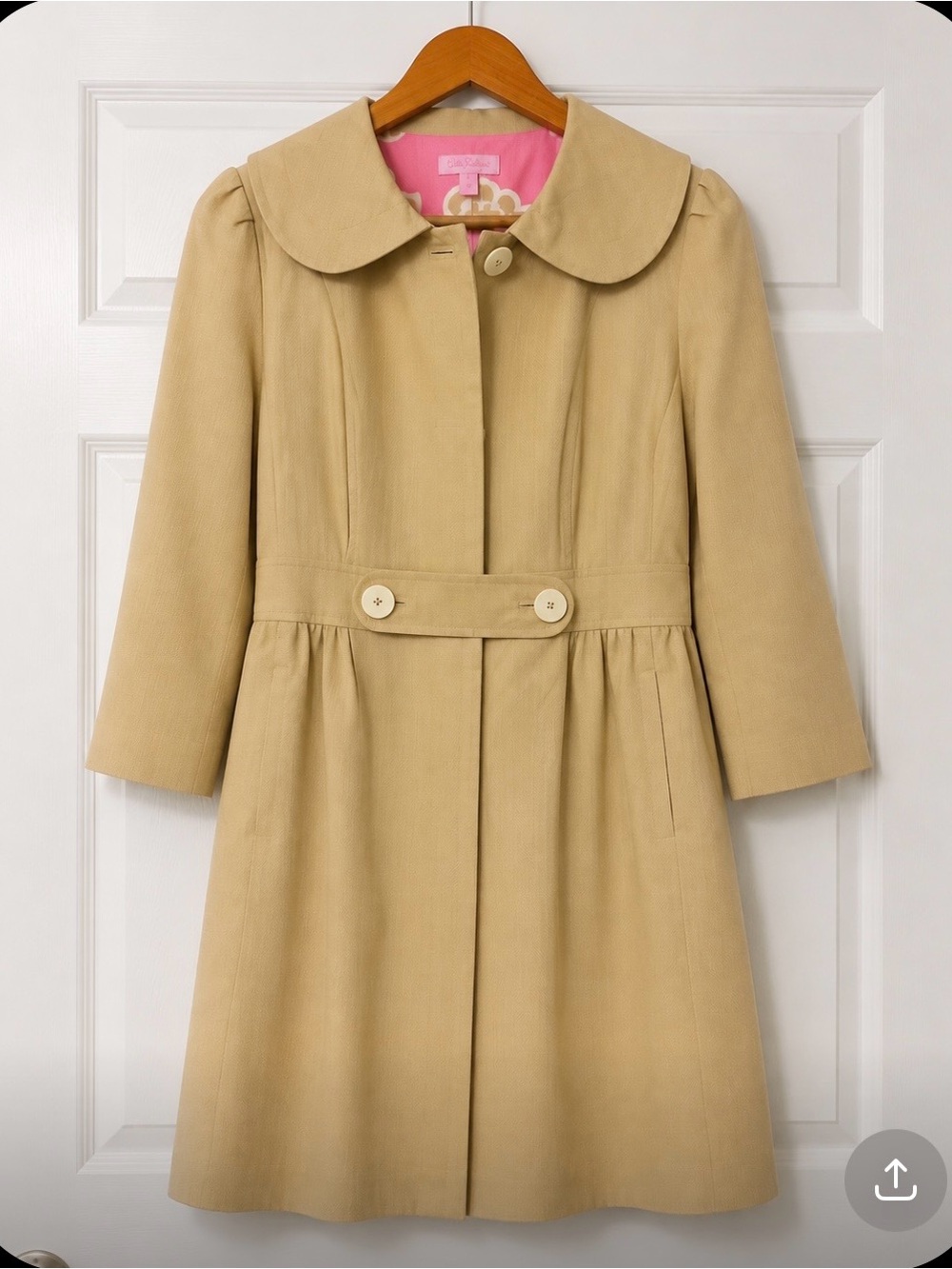 Vintage Lilly Pulitzer Stylish Camel Linen Coat with 3/4 Sleeves